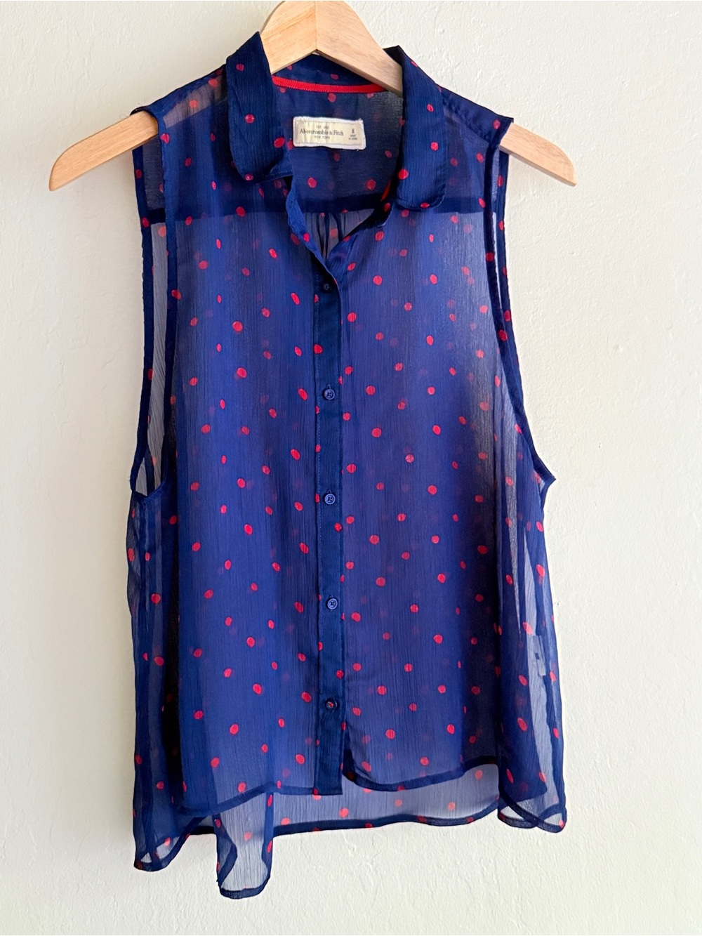Abercrombie & Fitch Sheer Blue Pink Polka Dot Sleeveless Blouse Size M